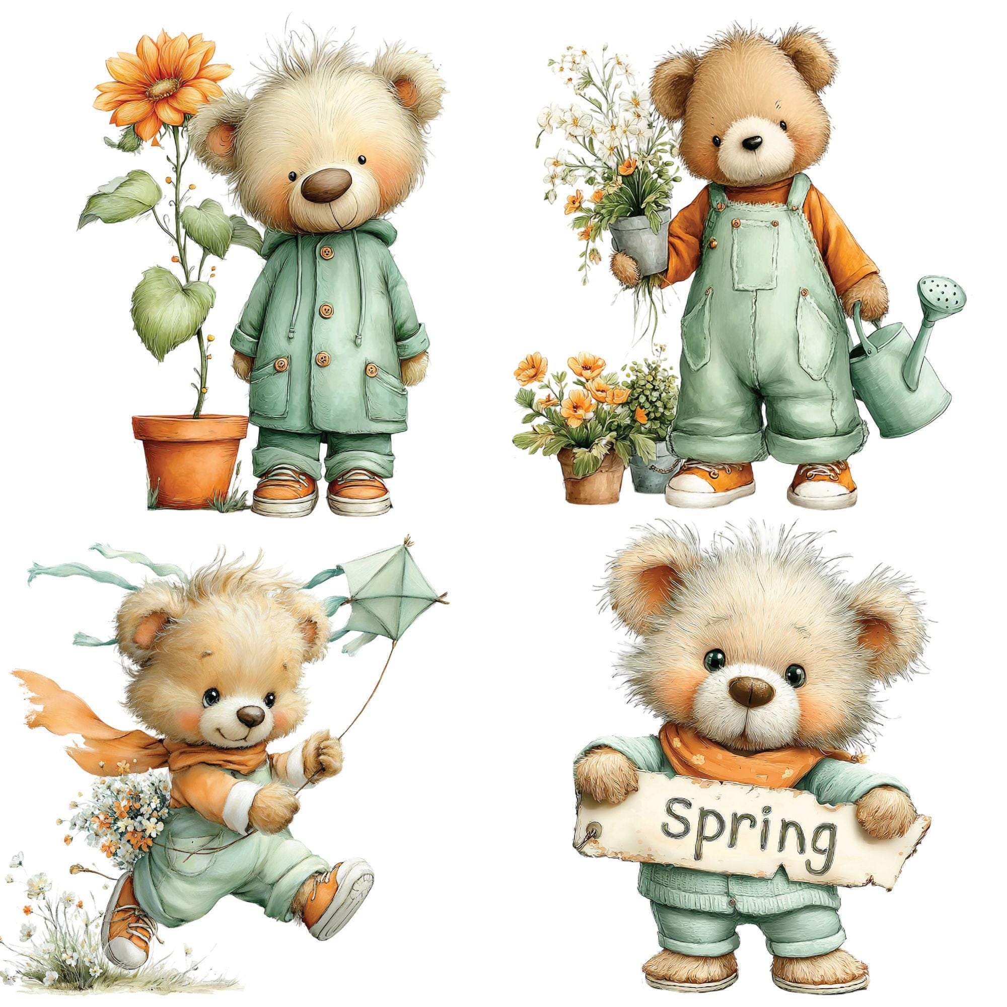 Watercolor Teddy Bear Clipart Set – Spring Baby Designs (52 PNG ...