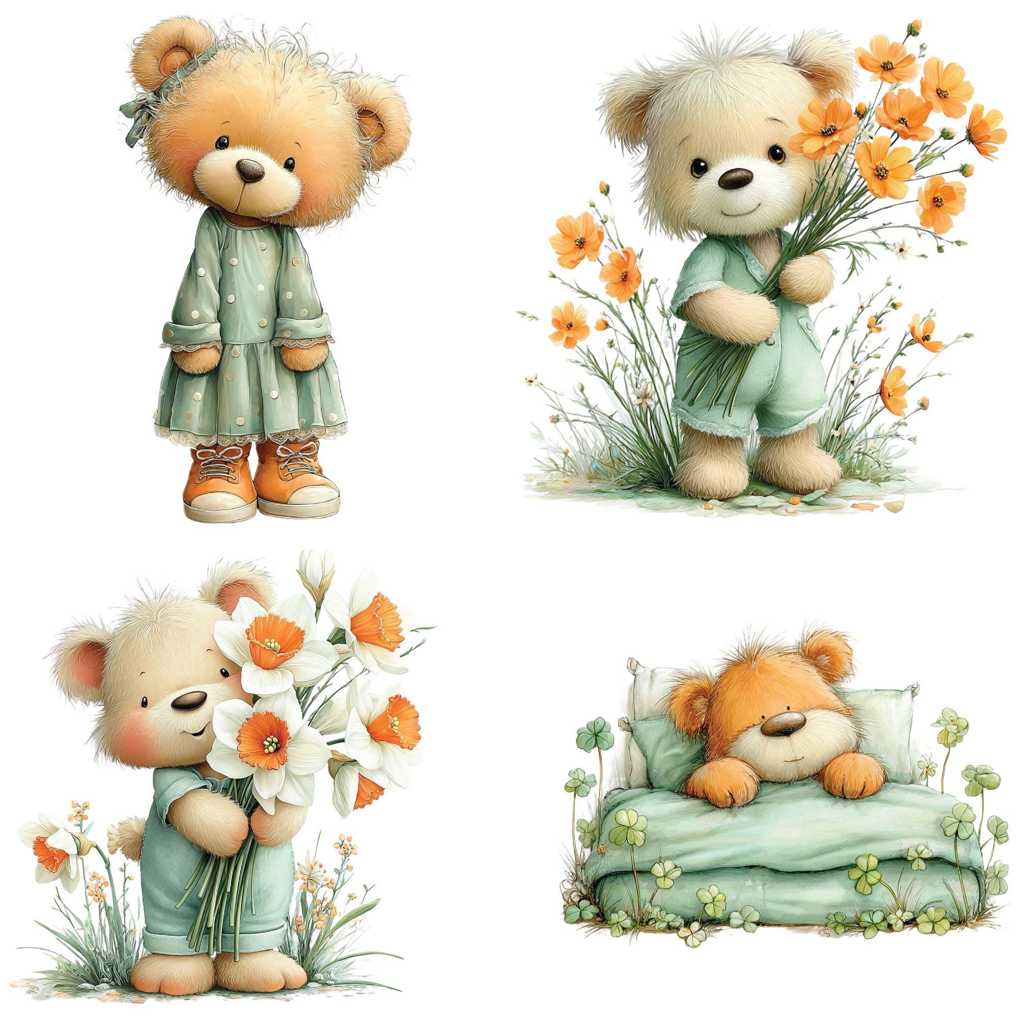 Watercolor Teddy Bear Clipart Set – Spring Baby Designs (52 PNG ...