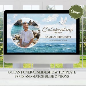 Ocean Funeral Slideshow Template, Editable Nature Celebration of Life Video, Blue Memorial Photo Tribute Animated, Sea Presentation #F15