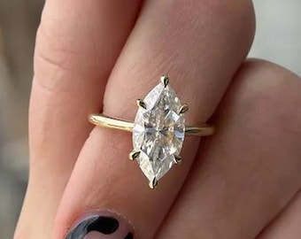 Anillo de compromiso con diamante cultivado en laboratorio talla marquesa de 3 quilates, anillo de boda solitario de oro de 14 quilates, anillo de diamantes certificado por IGI, anillo de promesa de aniversario para ella.