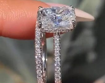 3ct Elongated Cushion Lab Grown Diamond Engagement Ring Set 14K Gold Bridal Wedding Ring Set IGI Certified Diamond Ring Set Promise Ring Set