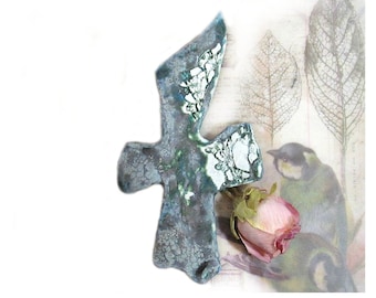 textured cross - gift cross - handmade ceramic cross - OOAK cross - art wall cross - # 86