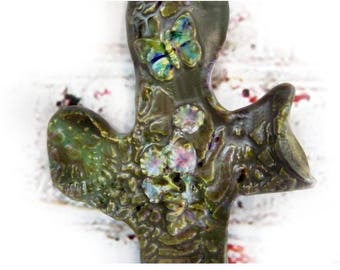wall hanging Christian cross - Religious wall cross - cross wall hanging - one of a kind wall cross - pottery cross - ceramic cross- # 113