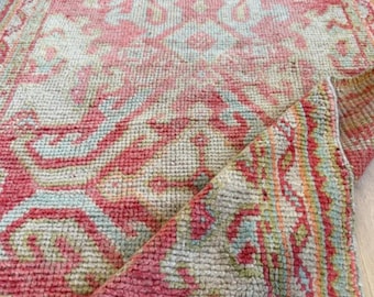 Vintage Turkish Runner Rug, Handwoven Oushak Style Rug, Red Beige Hallway Runner, Distressed Anatolian Carpet