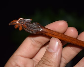 Horquilla para el cabello de 6,66" tallada a mano en hueso de yak antiguo del Tíbet con forma de cabeza de ave fénix. Accesorios para el cabello coleccionables.
