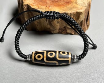 Chinese Natural Old Agate Nine Eyes Dzi bead handcrafted Weave adjustable Bracelet