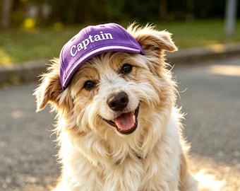 Chapeau de capitaine de chien brodé personnalisé, chapeau ajustable personnalisé pour animal de compagnie, cadeau d'anniversaire de chien, casquette personnalisée pour chiot, chapeau assorti pour maman de chien