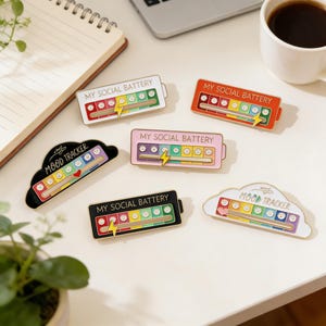 Interactive Sliding Social Battery & Mood Tracker Enamel Pins, Funny Introvert Gift Lapel Badge for Mood Expression