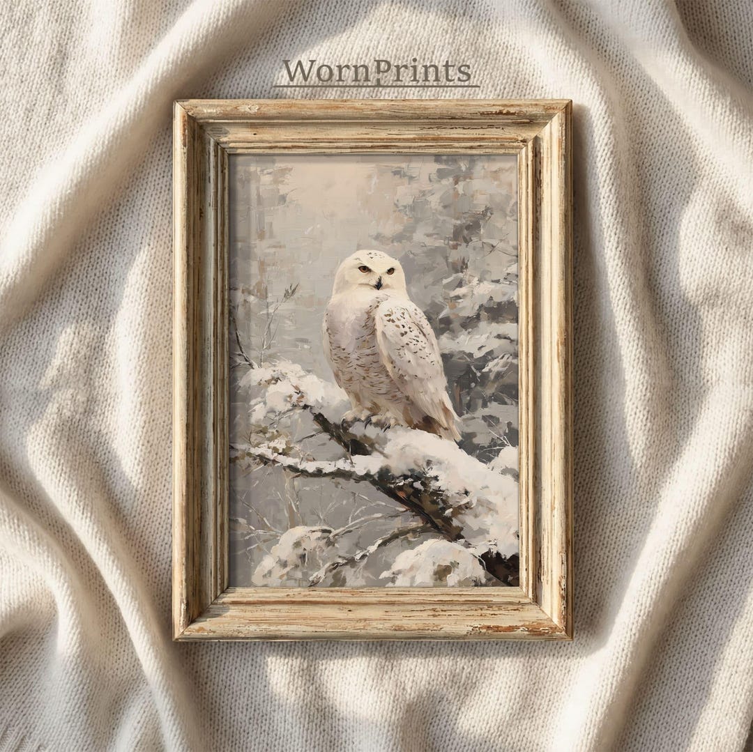 Printable Snowy Owl Winter Forest Wall Art — White Owl Nature Decor ...