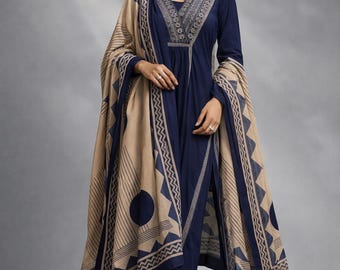 Conjunto étnico indio de salwar kameez de algodón con escote en V y estilo angrakha, tallas M-XXL
