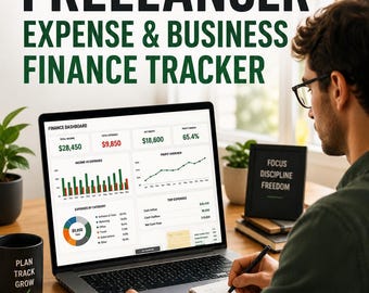 Business Expense Tracker Spreadsheet, Freelancer Income & Expense Tracker, Profit Cash Flow, Excel Google Sheets Template