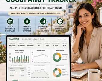 Airbnb Host Spreadsheet | Booking, Income Expense, Profit & Occupancy Tracker | Short Term Rental Excel Google Sheets Template