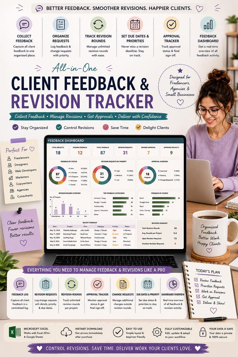 Client Feedback Log, Project Revision Scope Change Tracker, Designer ...