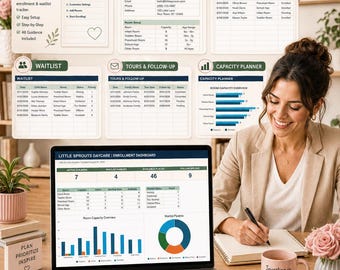 Spreadsheet voor het bijhouden van inschrijvingen voor de kinderopvang, dashboard voor wachtlijst en capaciteit van de kinderopvang, Excel- en Google Sheets-sjabloon voor de voorschoolse opvang