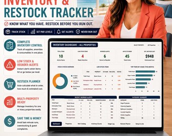Airbnb Inventory Spreadsheet, Vacation Rental Supply Restock Tracker, Par Level Amenity Stock Planner, Excel Google Sheets