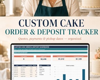 Custom Cake Order Tracker, Quote Deposit Spreadsheet for Home Bakers, Excel & Google Sheets Template