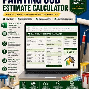 Kostenrechner für Malerarbeiten (Excel-Tabelle), Kostenvoranschlagsrechner mit automatischer Summenfunktion