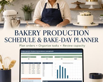 Home Bakery Production Schedule | Bake Day Planner, Cake Order Task & Capacity Tracker | Excel Google Sheets Template