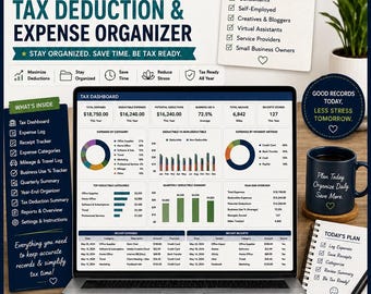 Freelancer Tax Expense Organizer, Business Deduction Tracker, Receipt & Mileage Log, Self Employed Bookkeeping Excel Google Sheets