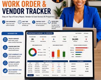 Airbnb Maintenance Tracker, Vacation Rental Work Order Spreadsheet, Repair Cost Vendor Log, Property Management Excel Google Sheets