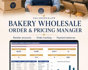 Bakery Wholesale Order Tracker | Pricing Catalog, Purchase Order & Payment Manager | Excel Google Sheets Template