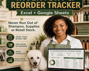 Dog Grooming Pricing Calculator, Pet Groomer Quote & Profit Spreadsheet, Service Cost and Margin Dashboard Excel Google Sheets