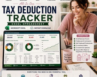 Small Business Tax Deduction Tracker Excel Spreadsheet | Expense Mileage Receipt Tax Write Off Dashboard Template
