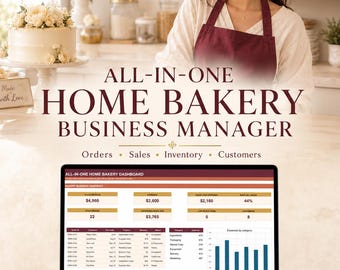 Home Bakery Business Manager Spreadsheet | Cake Orders, Sales, Expenses, Inventory & Customer Tracker | Excel Google Sheets