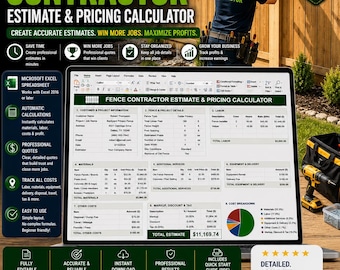 Berekening van de kosten voor een schutting met behulp van een spreadsheet, tool voor het berekenen van de prijs van een schuttingaannemer, sjabloon voor een schuttingofferte, Excel-calculator voor klussen