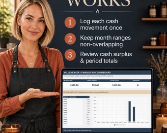 Candle Business Income Expense & Cash Dashboard Spreadsheet | Excel Template