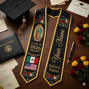 Custom Mexican Graduation Stole with Name, Class of 2026 Serape Graduation Sash, Latina Grad Outfit, Senior Photo Prop Gift