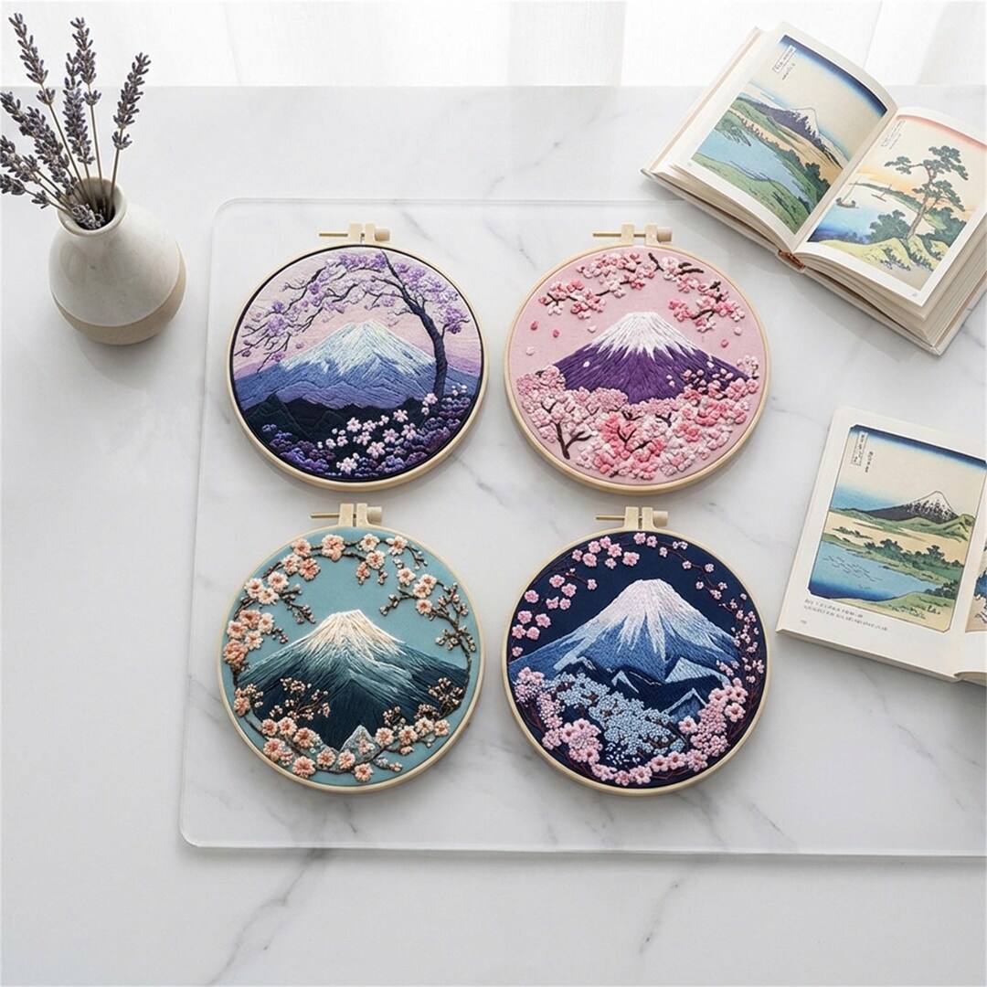 Landscape Embroidery Kit, Cherry Blossom Hoop Art DIY Embroidery Craft ...