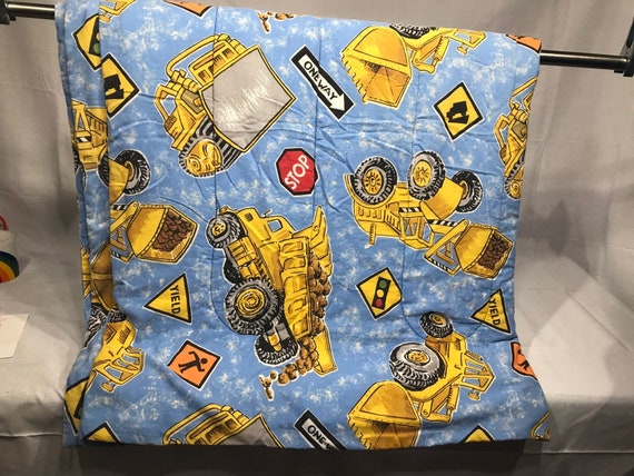 Vintage Construction twin size bedspread roadwork boy comforter blanket machinery