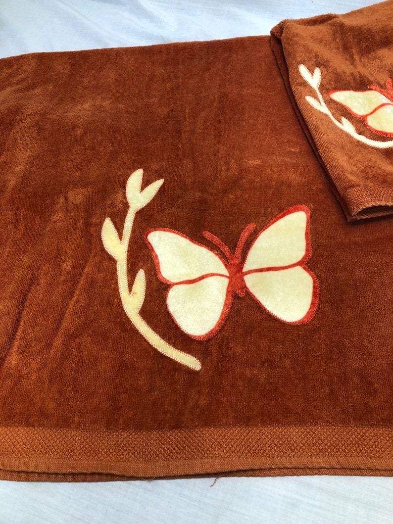 Vintage Orange Bath Towel Set Orange Butterfly Vintage Etsy