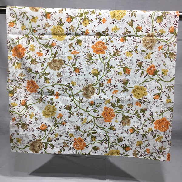 Vintage standard size Pillowcase, floral pullowcase, orange, tan, gold flowers, JCPenney, retro, bedding,