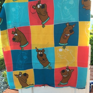 Folha plana Twin Vintage Scooby Doo, Dan River, caixa, 1999, roupa de cama, roupa de cama, folha de caixa retrô, folha Scooby Doo, folha plana,