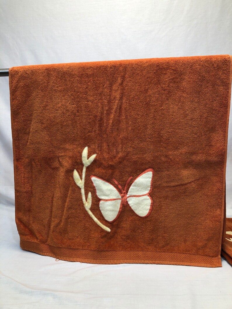 Vintage Orange Bath Towel Set Orange Butterfly Vintage Etsy