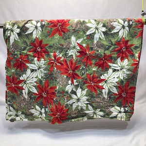 nappe vintage de Noël retangle, poinsettia, cônes de pin, nappe rétro, cuisine, vintage, draps, rouge, blanc et vert