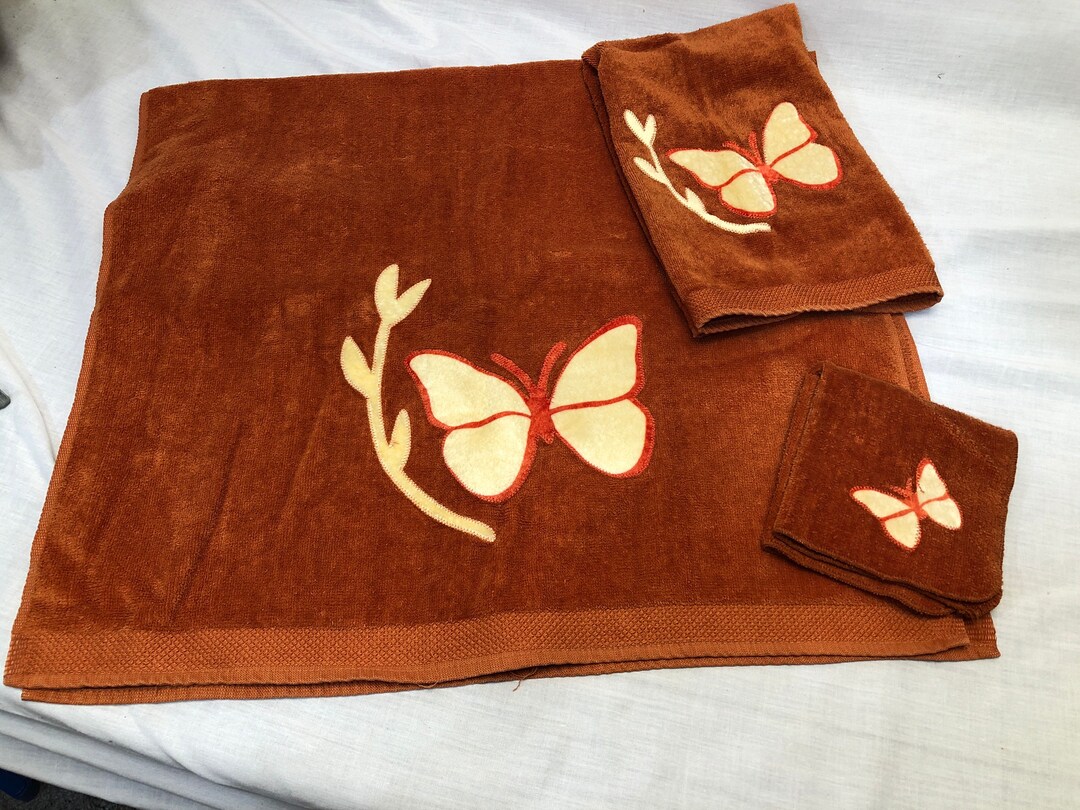 Vintage Orange Bath Towel Set Orange Butterfly Vintage Etsy