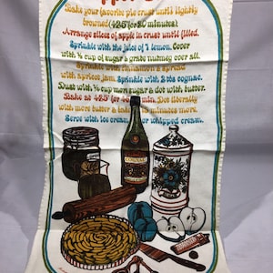 Toalha de chá de cozinha vintage com torta de maçã, toalha de chá Fallani & Cohn Inc, toda em linho, toalha de cozinha retrô, linho, receita de torta de maçã, toalha de linho