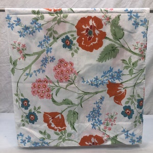 Vintage Fieldcrest king size pillowcase with pink, teal, red, and orange flowers, bedding, linens, pillowcase, flowers, floral, Fieldcrest,
