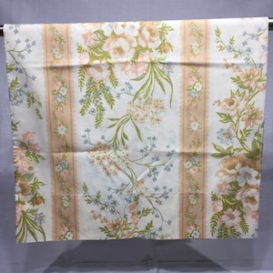 Vintage, Floral, striped floral, pillowcase with orange or peach, blue, and white, flowers, bedding, linens, pillowcase, flowers, floral