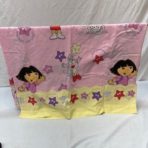 Vintage Dora the Explorer Nick JR flat twin sheet, cartoon, kids show, bedding, Dora, stars, las estrellas
