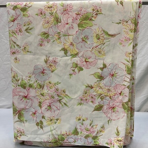 Vintage, twin flat sheet, blue, pink, and yellow,vintage bedding, flat sheet, double, floral