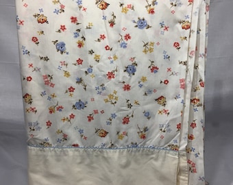 Lenzuolo singolo vintage con stampa floreale, fiori rossi, blu e gialli
