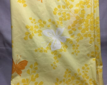 Vintage Springmaid Twin Flat Sheet, Yellow Orange Butterfly Floral Bedding