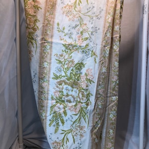 Vintage St Mary’s striped brown and floral fitted sheet, vintage sheet, tan, brown, white, bedding, linens, fabric,