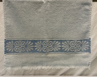 Vintage blauwe handdoek, vintage badkamer handdoek, retro lichtblauwe handdoek, bloemen handdoek, rollen