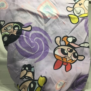 Vintage Twin equipado Powderpuff girl, roupa de cama, roupa de cama, lençol retrô, lençol, lençol plano, Dan River