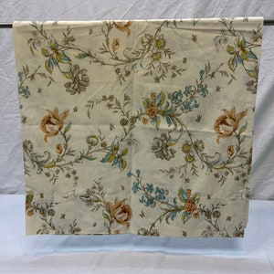 Vintage Springmaid king size pillowcase with yellow, teal, tan and orange flowers, bedding, linens, pillowcase, flowers, floral,
